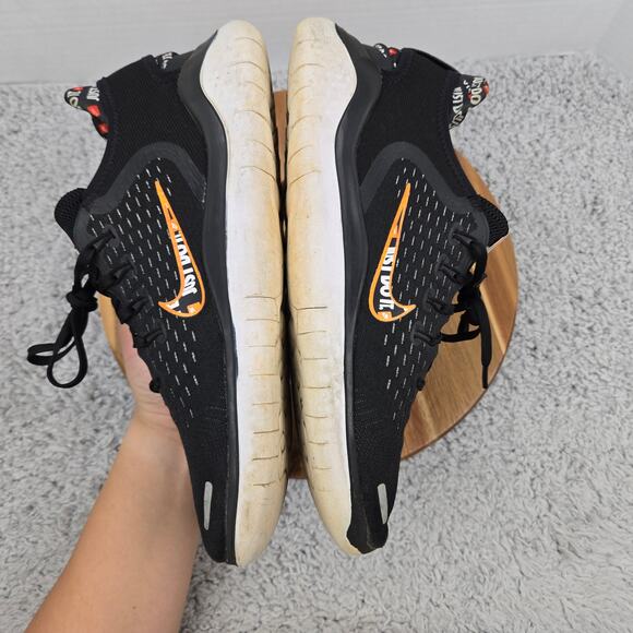 Nike Mens 10.5 Free Rn 2018 Just Do It Black Orange Daily Sneaker AT4246-001 - Picture 7 of 12